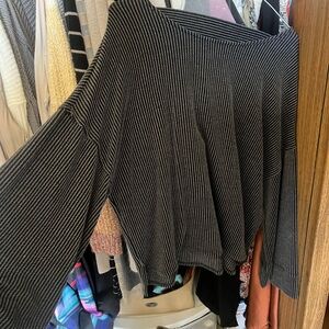 Black and White Striped Bell Sleeve Top